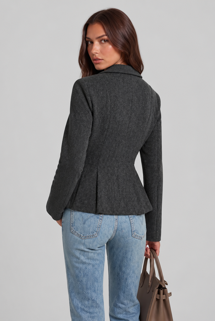 Tweed Peplum Blazer with Double-Breasted Front Audrey Calvero