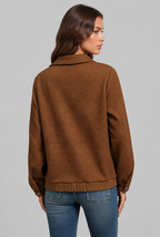 Textured Zip-Up Jacket with Ribbed Trim Audrey Calvero