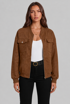 Suede Bomber Jacket with Zip Front Audrey Calvero