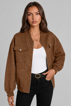 Suede Bomber Jacket with Zip Front Audrey Calvero