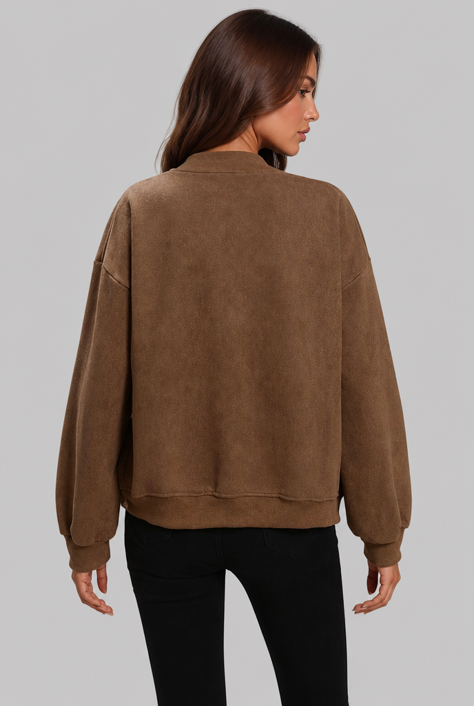 Suede Bomber Jacket with Zip Front Audrey Calvero