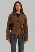 Belted Suede Coat with Notched Collar Audrey Calvero