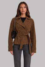 Belted Suede Coat with Notched Collar Audrey Calvero