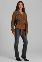 Belted Suede Coat with Notched Collar Audrey Calvero