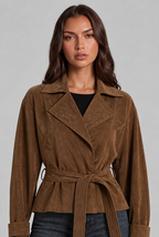 Belted Suede Coat with Notched Collar Audrey Calvero