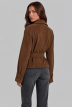 Belted Suede Coat with Notched Collar Audrey Calvero