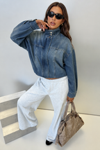 Cropped Denim Jacket with Cinched Hem Audrey Calvero