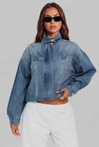 Cropped Denim Jacket with Cinched Hem Audrey Calvero