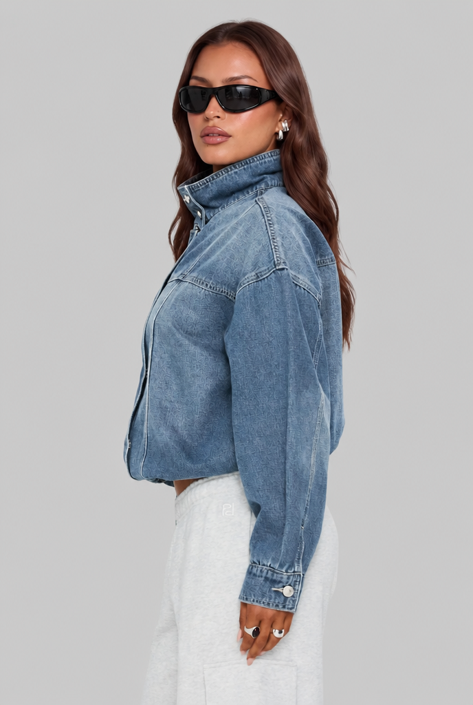 Cropped Denim Jacket with Cinched Hem Audrey Calvero