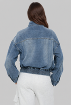 Cropped Denim Jacket with Cinched Hem Audrey Calvero