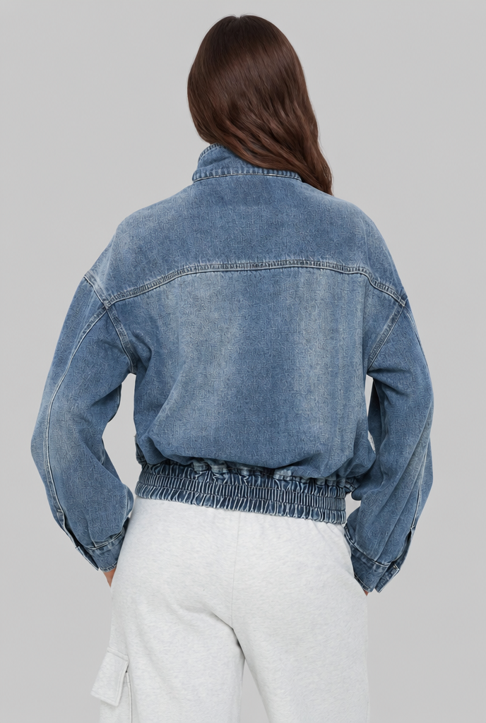 Cropped Denim Jacket with Cinched Hem Audrey Calvero