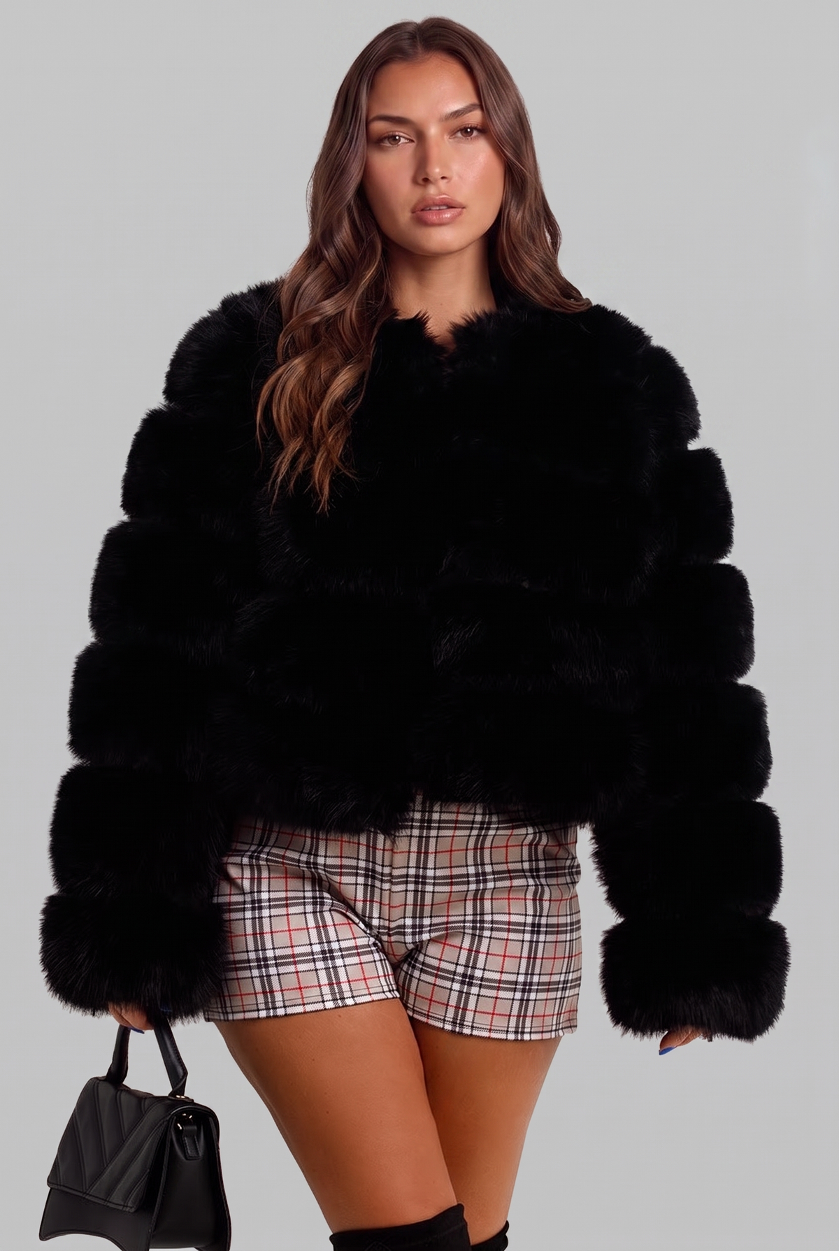 Faux Fur Coat with Collarless Design Audrey Calvero