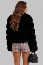Faux Fur Coat with Collarless Design Audrey Calvero