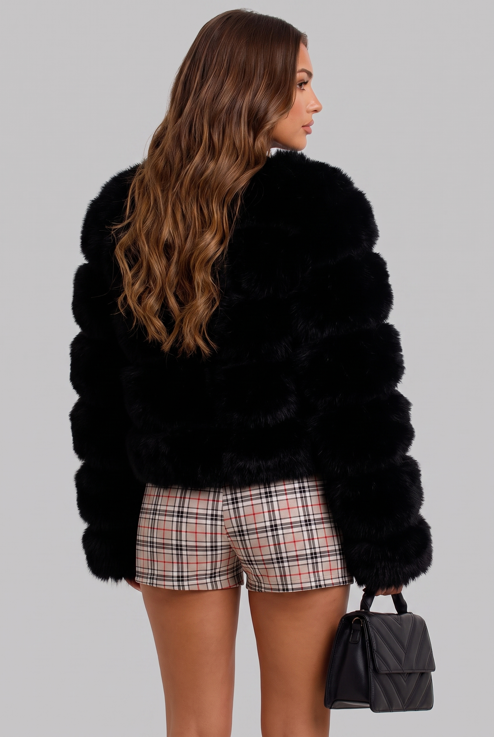 Faux Fur Coat with Collarless Design Audrey Calvero