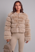 Faux Fur Coat with Collarless Design Audrey Calvero