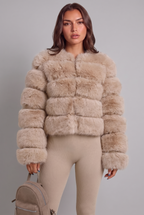 Faux Fur Coat with Collarless Design Audrey Calvero