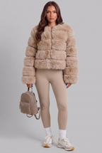 Faux Fur Coat with Collarless Design Audrey Calvero