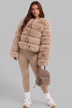 Faux Fur Coat with Collarless Design Audrey Calvero
