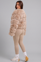 Faux Fur Coat with Collarless Design Audrey Calvero