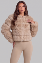 Faux Fur Coat with Collarless Design Audrey Calvero