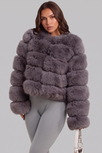 Faux Fur Coat with Collarless Design Audrey Calvero