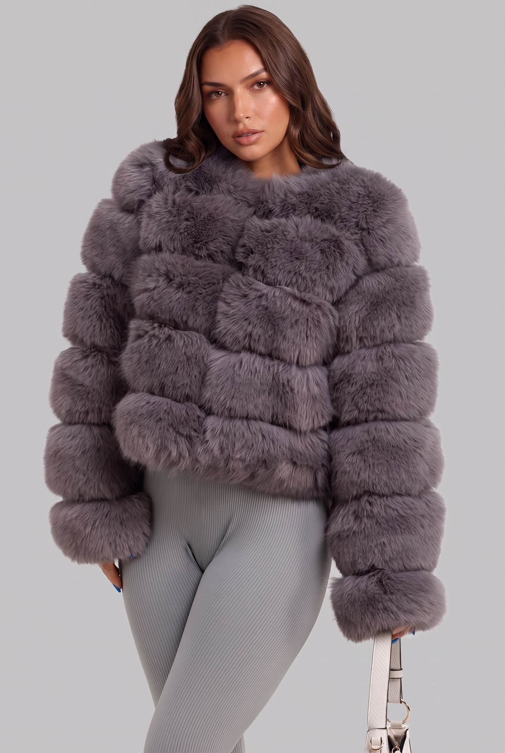 Faux Fur Coat with Collarless Design Audrey Calvero