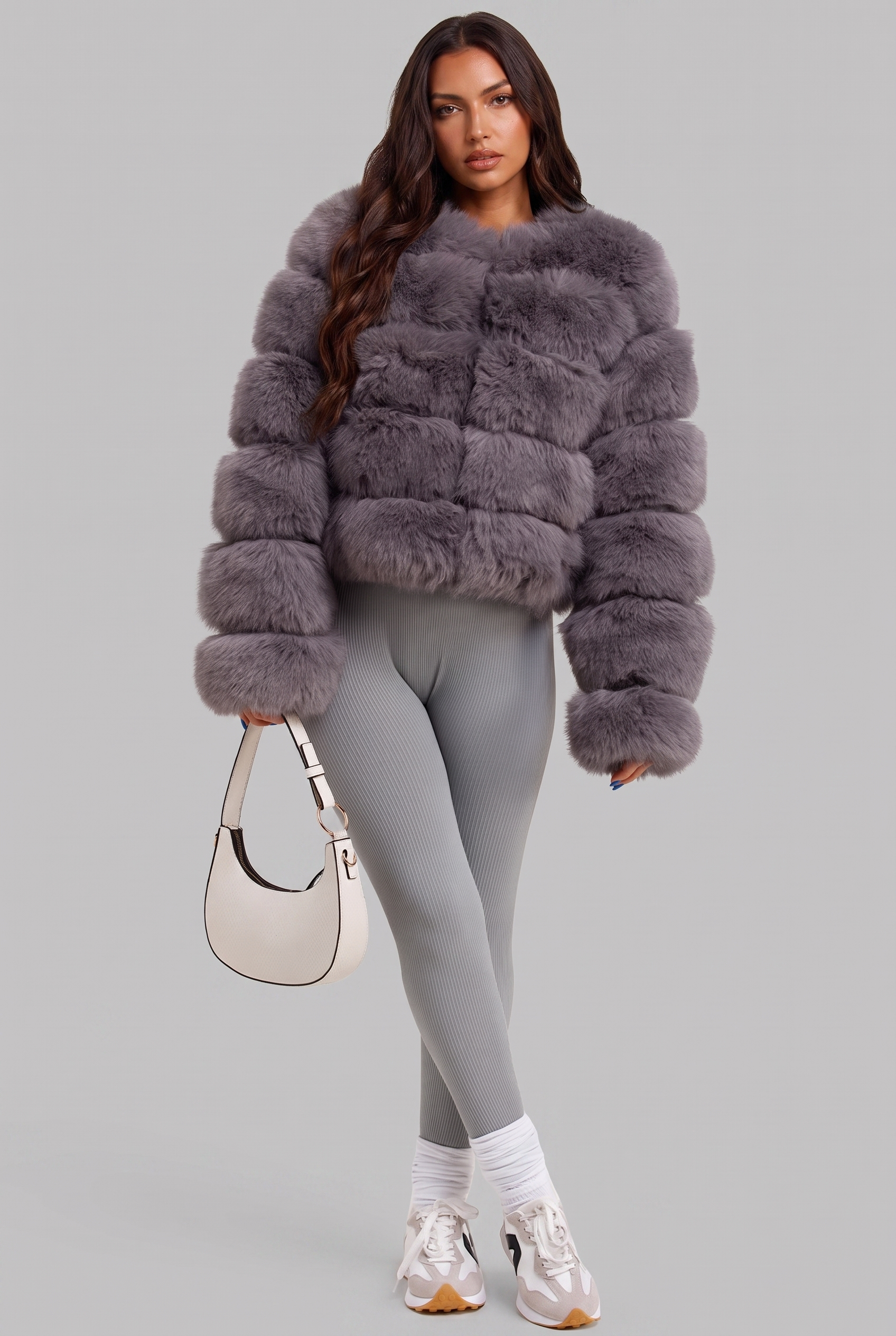 Faux Fur Coat with Collarless Design Audrey Calvero