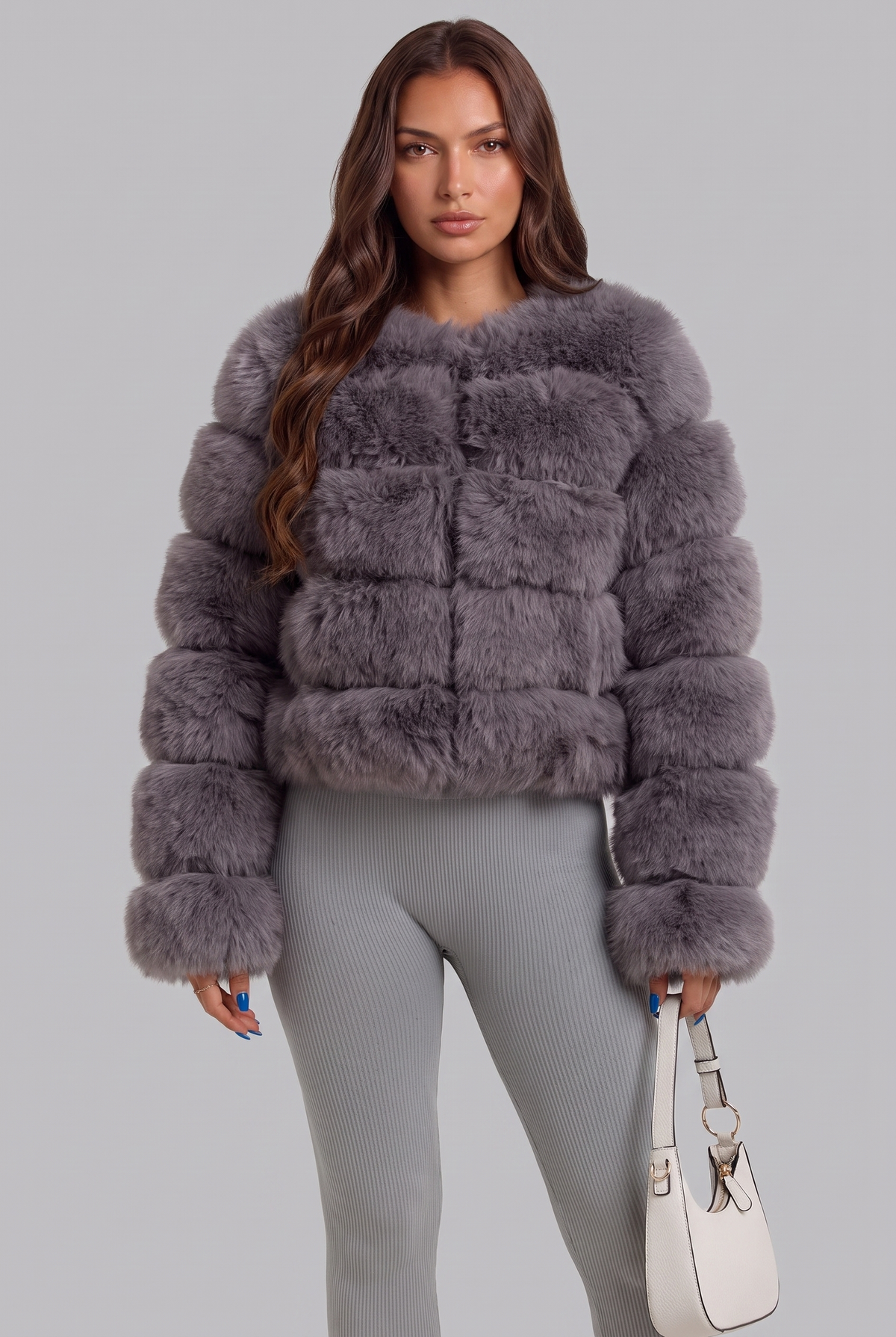 Faux Fur Coat with Collarless Design Audrey Calvero