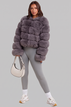 Faux Fur Coat with Collarless Design Audrey Calvero