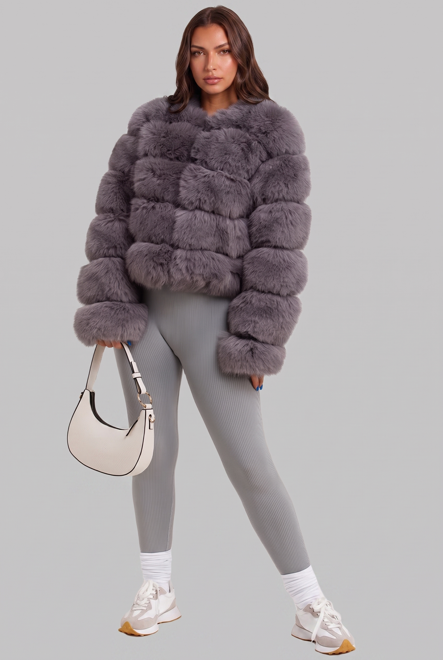 Faux Fur Coat with Collarless Design Audrey Calvero