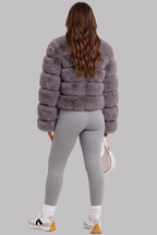 Faux Fur Coat with Collarless Design Audrey Calvero