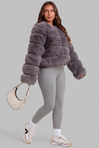 Faux Fur Coat with Collarless Design Audrey Calvero