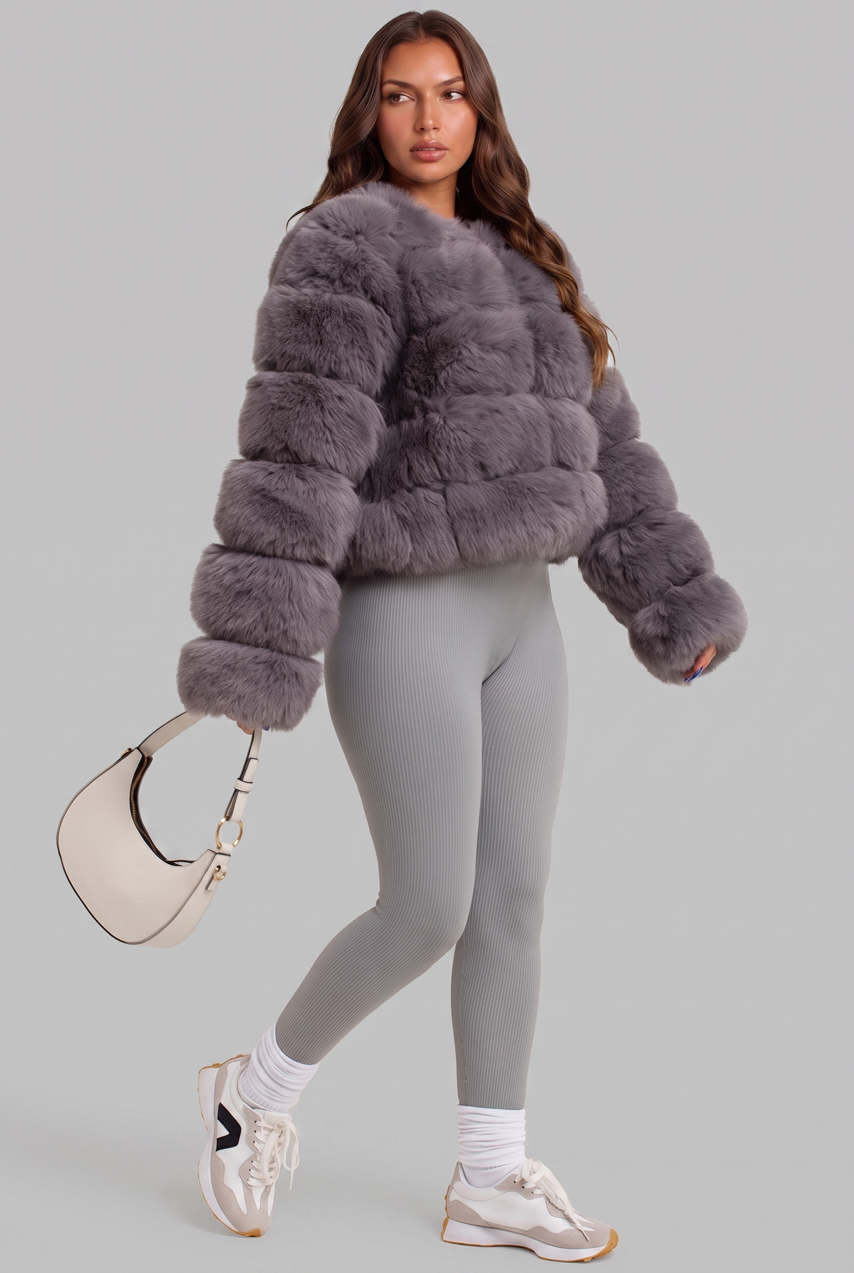 Faux Fur Coat with Collarless Design Audrey Calvero