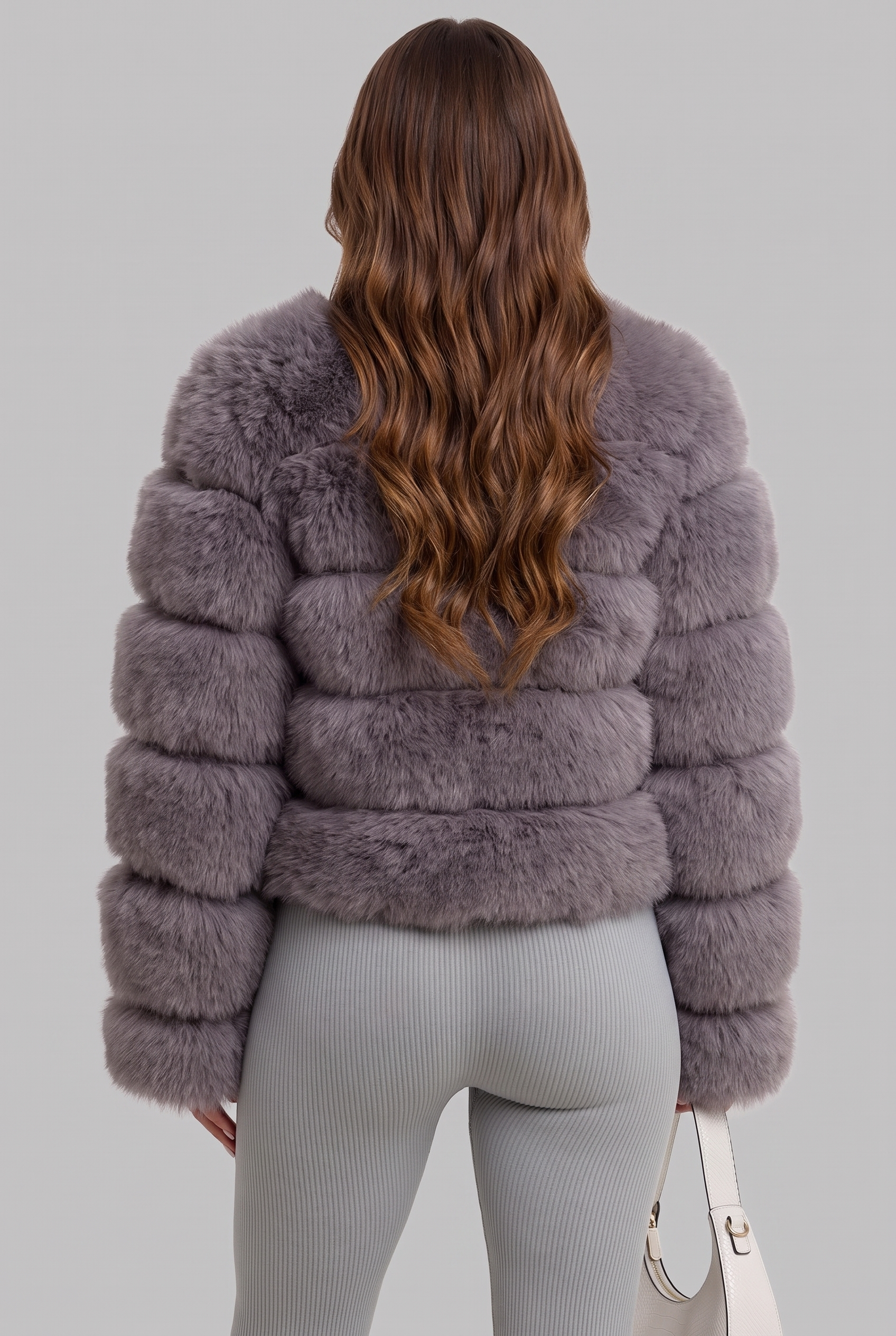 Faux Fur Coat with Collarless Design Audrey Calvero