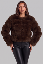 Faux Fur Coat with Collarless Design Audrey Calvero