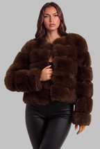 Faux Fur Coat with Collarless Design Audrey Calvero
