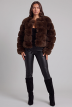 Faux Fur Coat with Collarless Design Audrey Calvero