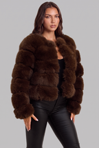 Faux Fur Coat with Collarless Design Audrey Calvero