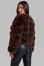Faux Fur Coat with Collarless Design Audrey Calvero