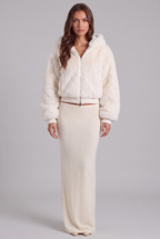 Faux Fur Hooded Jacket with Ribbed Trim Audrey Calvero