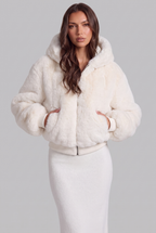 Faux Fur Hooded Jacket with Ribbed Trim Audrey Calvero