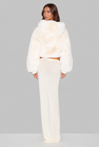 Faux Fur Hooded Jacket with Ribbed Trim Audrey Calvero