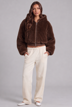 Faux Fur Hooded Jacket with Ribbed Trim Audrey Calvero