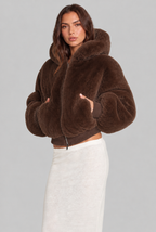 Faux Fur Hooded Jacket with Ribbed Trim Audrey Calvero