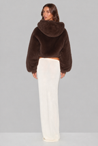 Faux Fur Hooded Jacket with Ribbed Trim Audrey Calvero