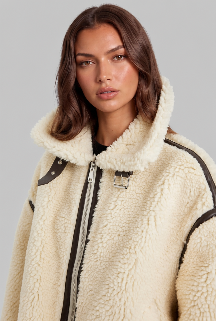 Wool Aviator Coat with Buckle Straps Audrey Calvero