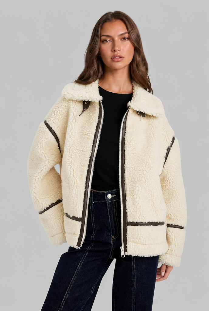 Wool Aviator Coat with Buckle Straps Audrey Calvero