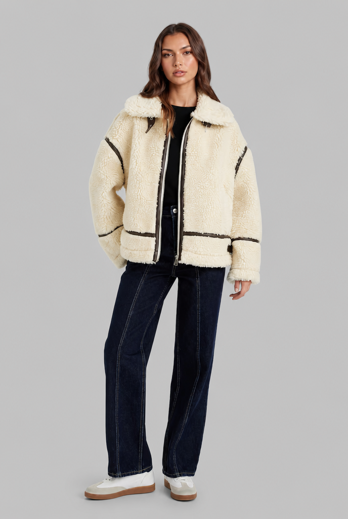 Wool Aviator Coat with Buckle Straps Audrey Calvero