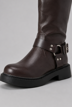 Knee-High Buckle Biker Boots Audrey Calvero