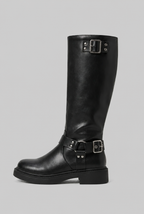 Knee-High Buckle Biker Boots Audrey Calvero